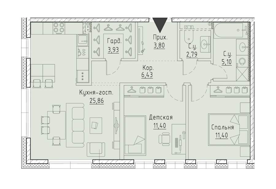 2-комнатная квартира 70.71 м², 2/9 эт., ЖК «LEGENDA Чёрная речка 41»
